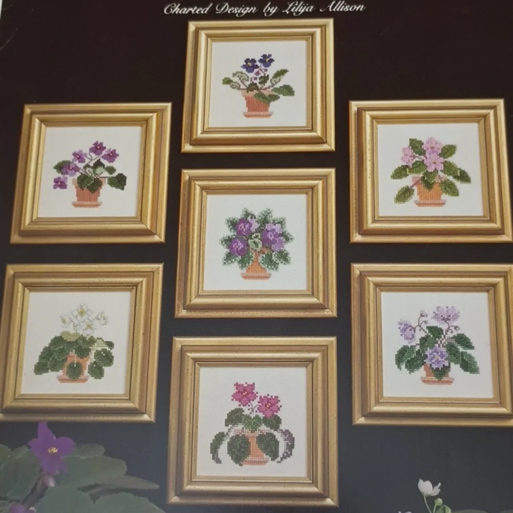 VTG African Violet Sampler Lilija Designs #12 Floral Cross Stitch Pattern ©1986 - Picture 4 of 5
